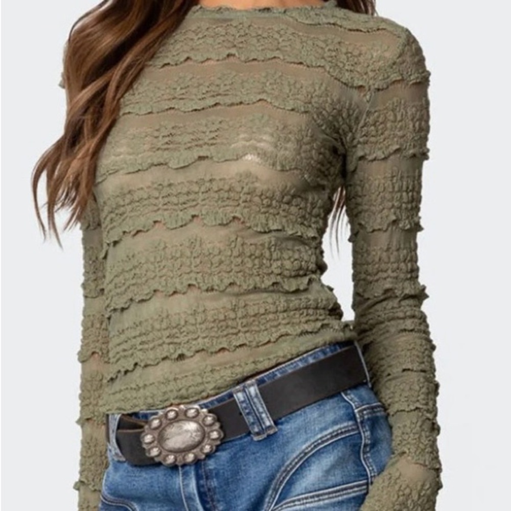 Edikted Daisey Textured Sheer Lace Top